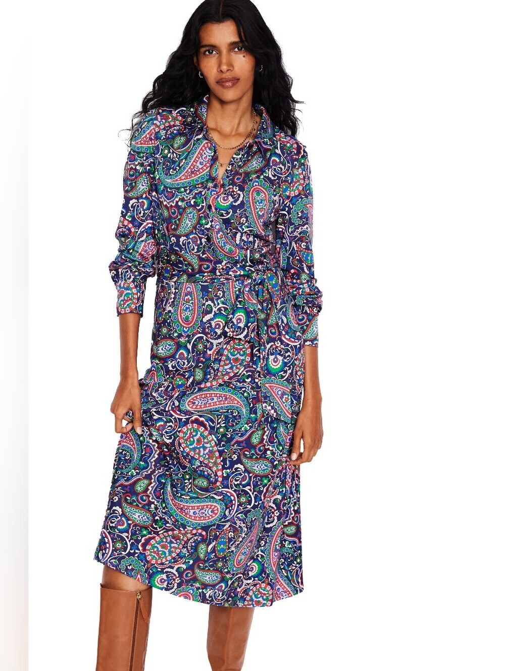 Boden Laura Paisley Long Sleeve Belted Shirtdress – US 4R